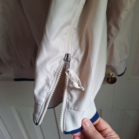 Turfer Light Tan with Navy Trim Golf Jacket with Zip off Sleeves Size Large - Picture 3 of 7